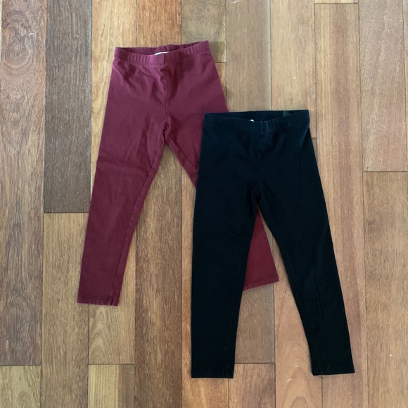 Pair of Toddler Girls H&M Leggings Burgundy Black 4T - Picture 1 of 2